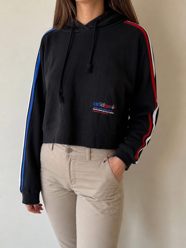 Felpa Adidas Corta Con Cappuccio Nero Blu Rosso Bianco Vintage Y2K Donna — foto 1