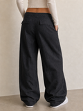 Linen Pants Baggy Fit Black Low Waist - Pantaloni in Lino Super Baggy Vita Bassa Vintage Y2K Donna - indossata retro