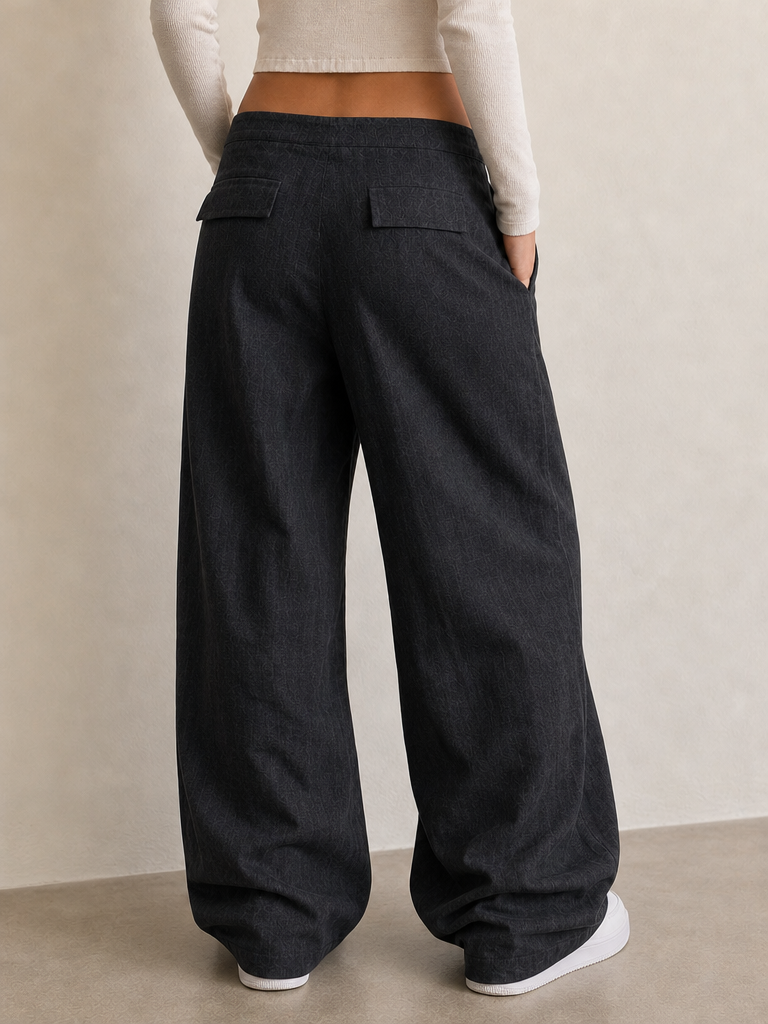 Linen Pants Baggy Fit Black Low Waist - Pantaloni in Lino Super Baggy Vita Bassa Vintage Y2K Donna - indossata retro
