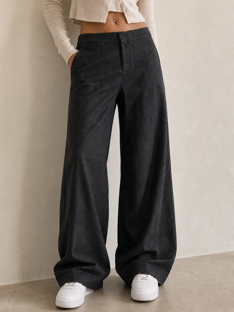 Linen Pants Baggy Fit Black Low Waist - Pantaloni in Lino Super Baggy Vita Bassa Vintage Y2K Donna - indossata fronte