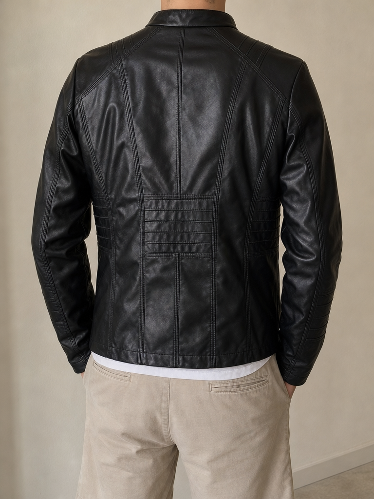 Giacca in similpelle con zip nera Vintage Y2K (S) - indossata retro