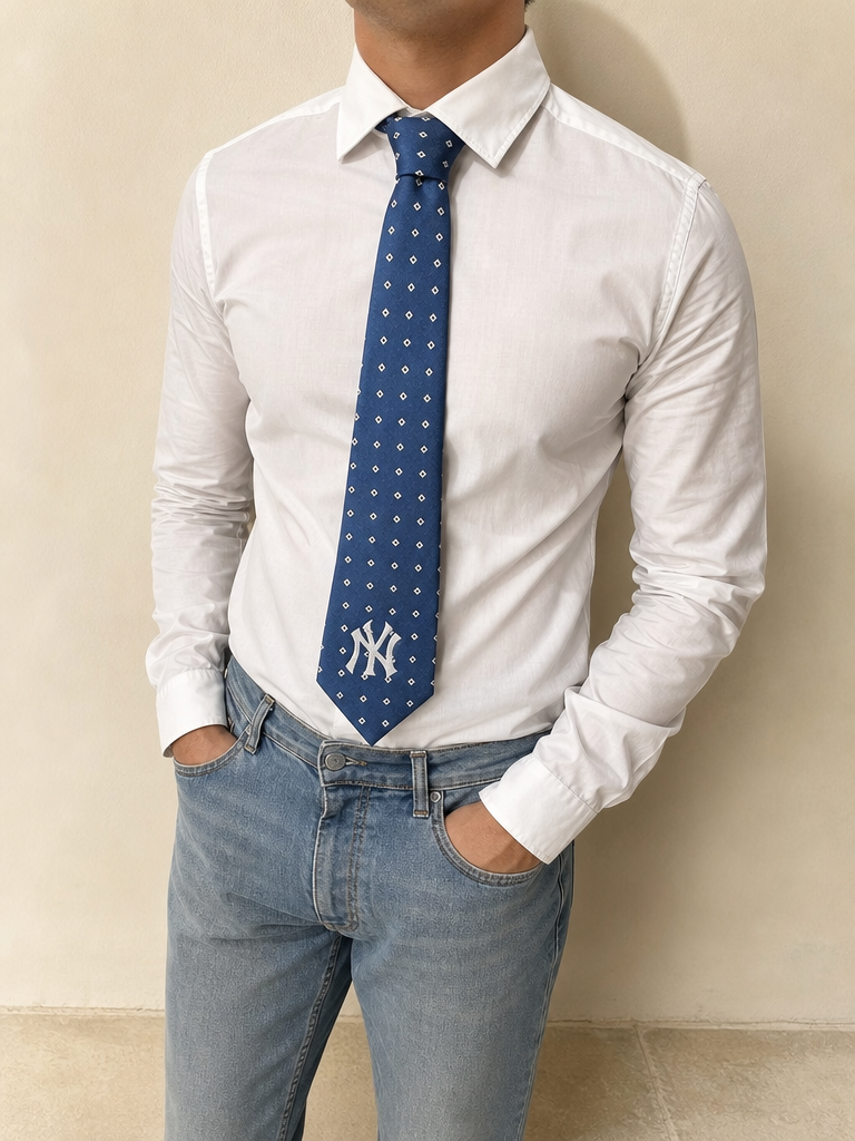 Accessori Cravatta New York Yankees Custom con Logo Ricamato NY Vintage Y2K Uomo — vista frontale indossata