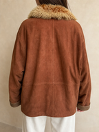 Giacca Pelle Marrone Collo Pelliccia Vintage Y2K Donna (M) - indossata retro