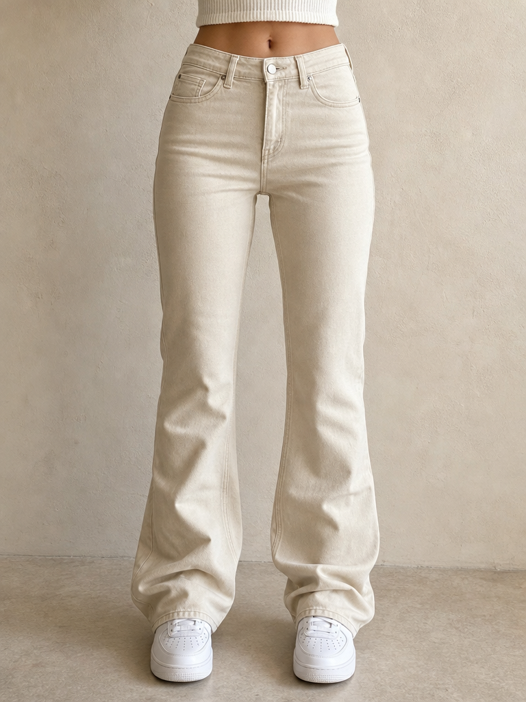 Denim Jeans Beige BootCut Vintage Y2K Donna (XXS) - indossata fronte