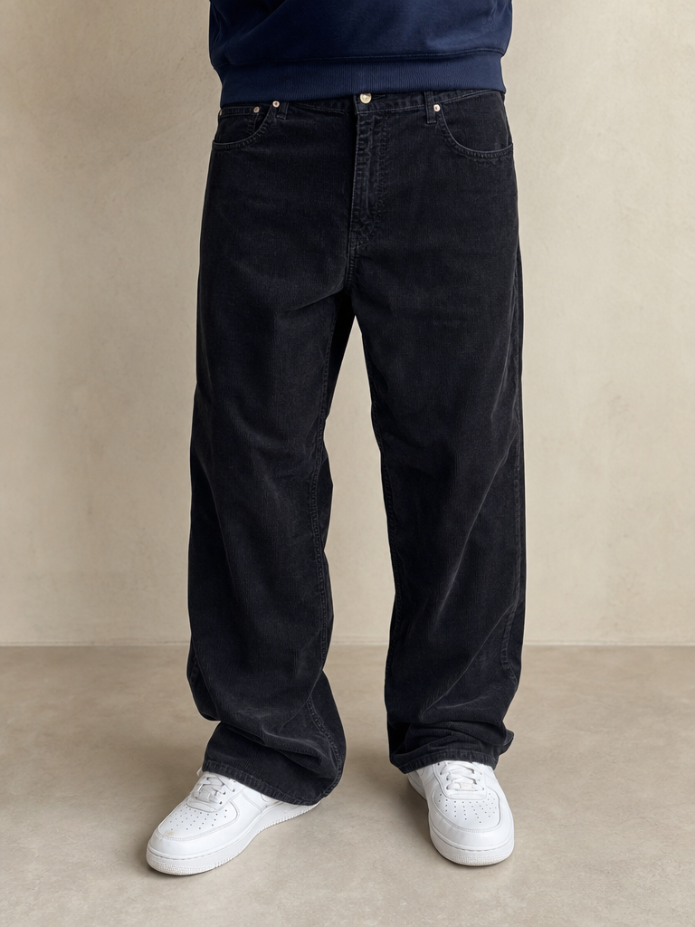 Pantaloni Silk Pants Lee Baggy Fit Velluto a Coste Vintage Y2K Uomo (XXL) - indossata fronte