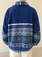 Maglia in pile Blu Fantasia Geometrica Vintage Y2K (L) - indossata retro
