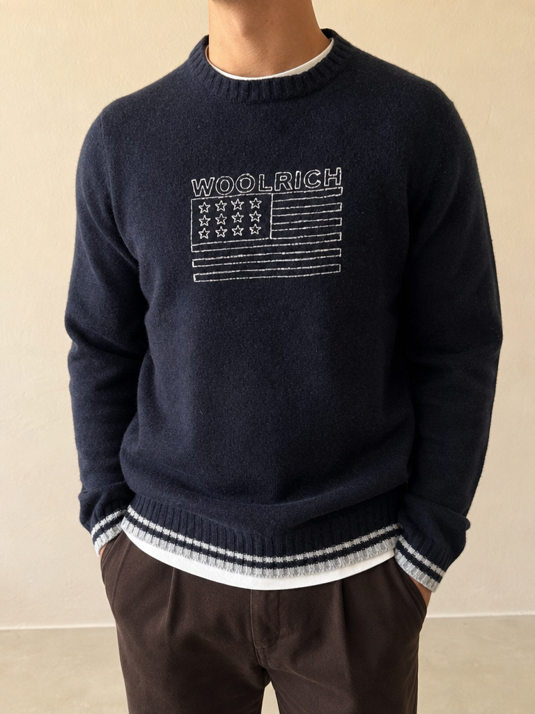 Maglione Woolrich con Stampa Centrale Piece Vintage Y2K Uomo (L) - indossata fronte