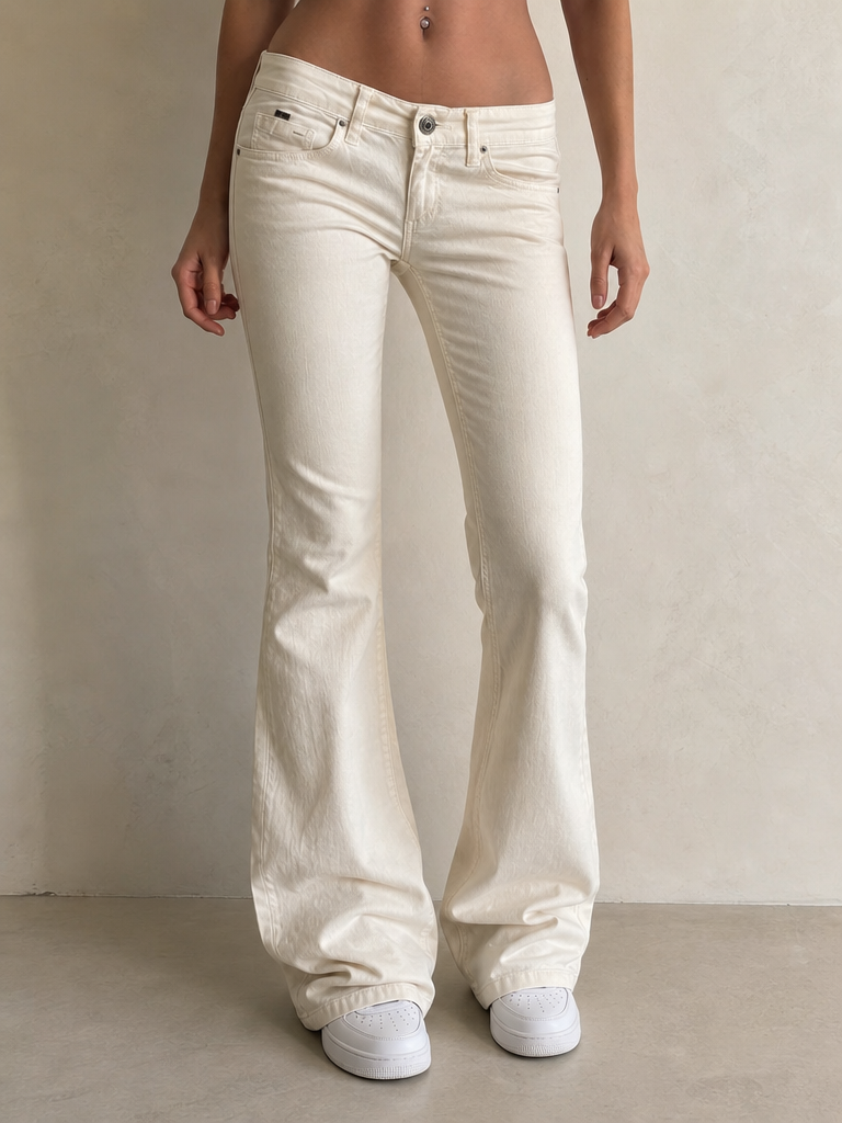 Miss Sixty pantaloni XXS panna low waist flare nuovi con cartellino Vintage Y2K Donna (XXS) - indossata fronte