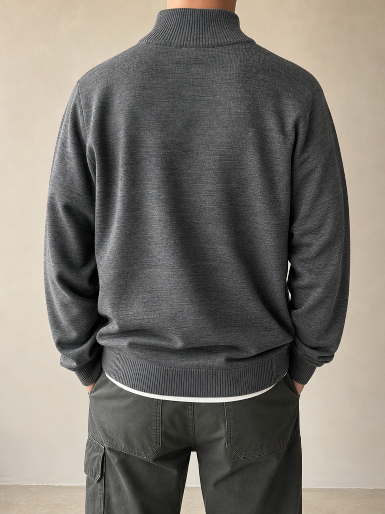 Maglione Sweater 1/4 Zip Simple Grey 80s 90s Vintage Y2K (M) - indossata retro
