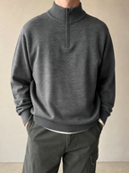 Maglione Sweater 1/4 Zip Simple Grey 80s 90s Vintage Y2K (M) - indossata fronte