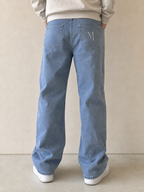 Denim Jeans Bootcut Embroidered Light Blue Vintage Y2K Uomo (S) - indossata retro