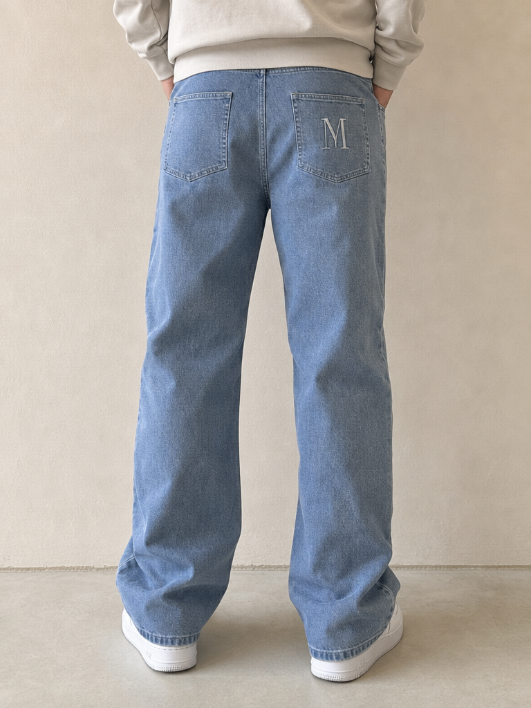 Denim Jeans Bootcut Embroidered Light Blue Vintage Y2K Uomo (S) - indossata retro