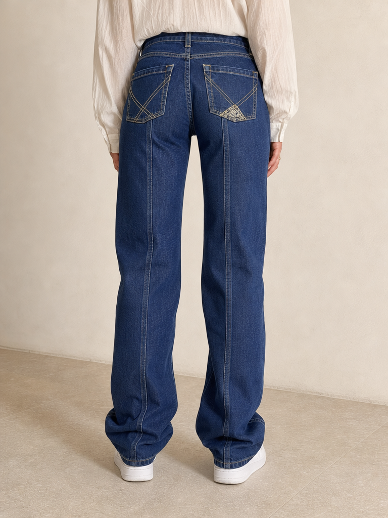 Denim Jeans Roy Rogers Straight Fit Low Waist Blu Embroidered Vintage Y2K Donna (XS) - indossata retro