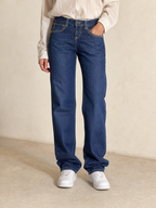 Denim Jeans Roy Rogers Straight Fit Low Waist Blu Embroidered Vintage Y2K Donna (XS) - indossata fronte