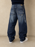 Denim Jeans Enyce Embroidered Washed Baggy Fit Vintage Y2K Uomo - indossata retro