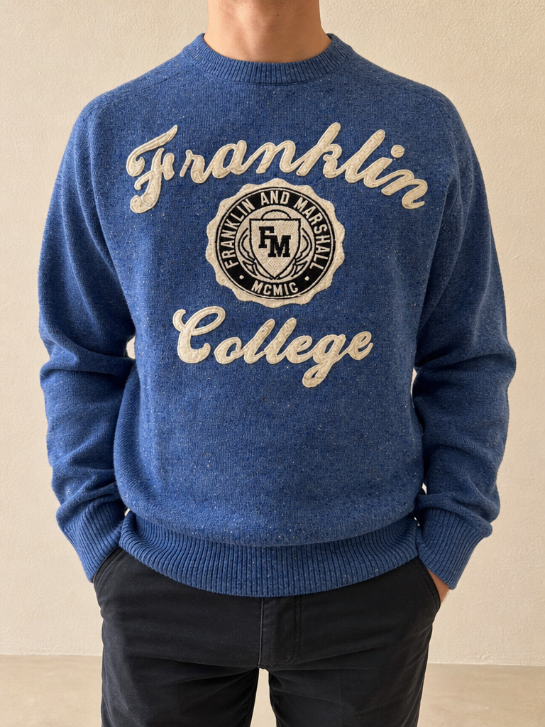 Franklin & Marshall Felpa Sweater Maglioncino Franklin College Embroidered Vintage Y2K (S) - indossata fronte