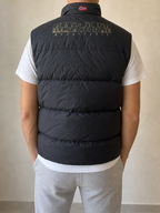 Giacca Giubbino Smanicato Napapijri Nero Printed Vintage Y2K Uomo (XL) - indossata retro