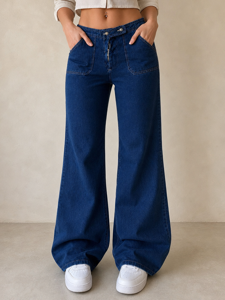 Denim Jeans Dark Blue Bootcut Fit Baggy Vintage Y2K Donna (S) - indossata fronte