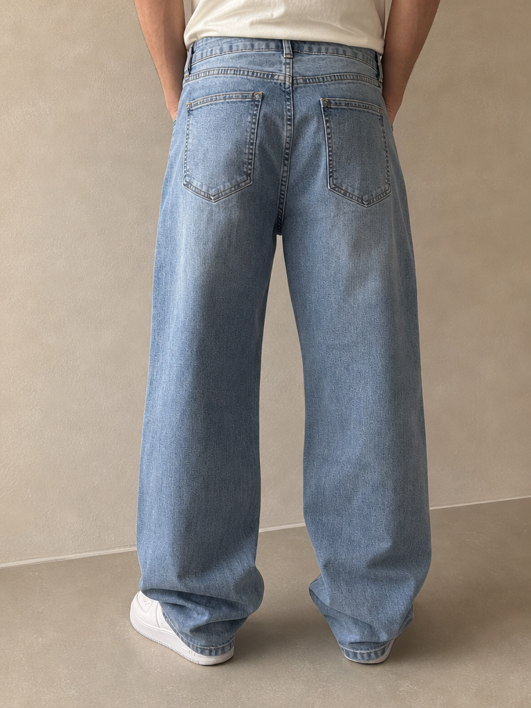 Denim Jeans Baggy Fit Light Blue Vintage Y2K Uomo (S) - indossata retro