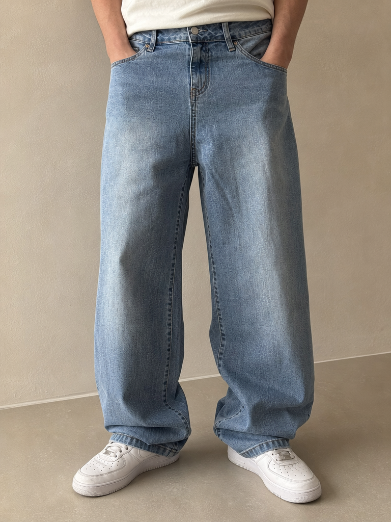 Denim Jeans Baggy Fit Light Blue Vintage Y2K Uomo (S) - indossata fronte