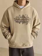 Felpa 361 Beige Arabic Puff Print NEW Boxy Fit Vintage Y2K - indossata fronte