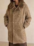 Giacca Montone in Vera Pelle di Renna Beige Lungo con Pelliccia Vintage Y2K Donna (L) - indossata fronte