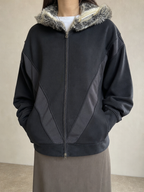 Felpa Giubbino con Pelliccia Double Japan Style Vintage Y2K - indossata fronte