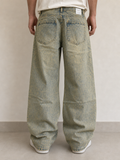 Jeans Baggy Wide Leg Washed Oversize Stone Wash Vintage Y2K Uomo - indossata retro