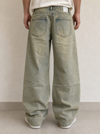 Jeans Baggy Wide Leg Washed Oversize Stone Wash Vintage Y2K Uomo - indossata retro