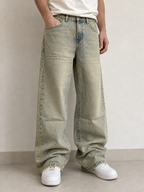 Jeans Baggy Wide Leg Washed Oversize Stone Wash Vintage Y2K Uomo - indossata fronte