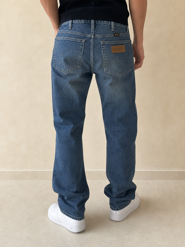 Denim Jeans Wrangler Stone Wash Straight Fit Vintage Y2K Uomo (XS) - indossata retro