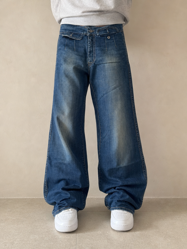 Denim Jeans Baggy Fit Washed Vintage Y2K (XS) - indossata fronte