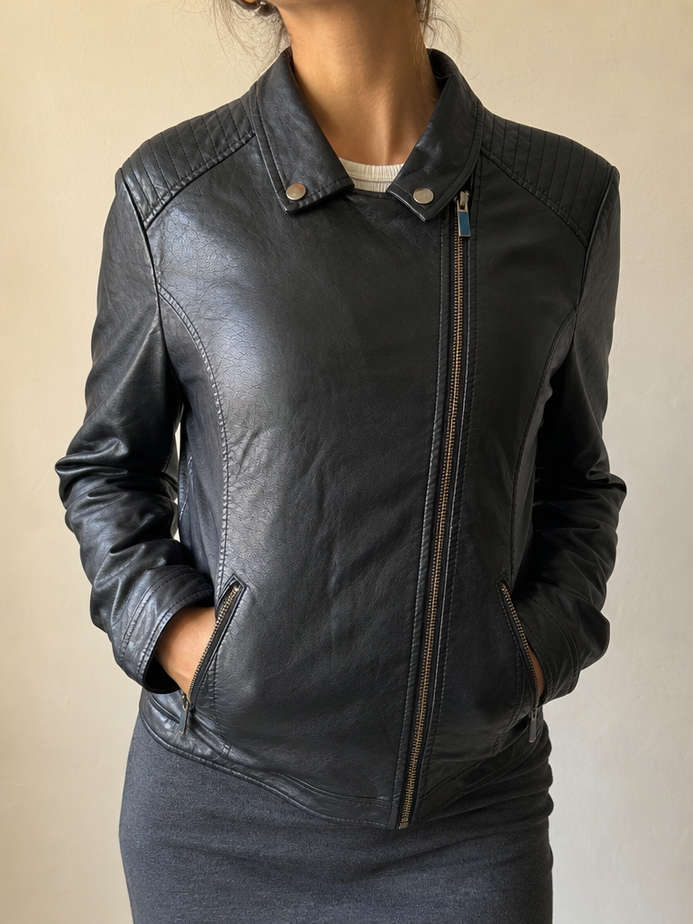 Giacca biker Dorothy Perkins nera Vintage Y2K donna - indossata fronte