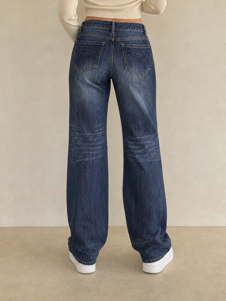 Denim Jeans Washed Straight Fit Vintage Y2K Donna (S) - indossata retro