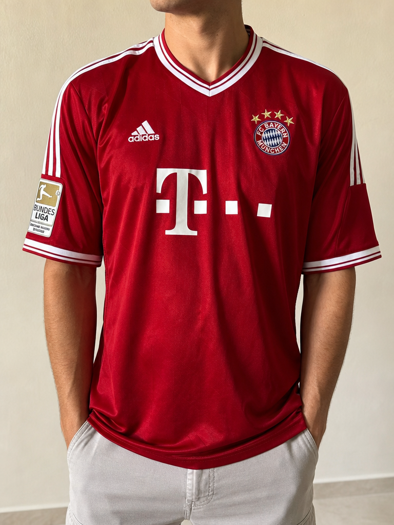 Adidas T-Shirt Bayern Monaco "Bubi 50" Football 90s 2000s American Style Vintage Y2K Uomo (XXL) — vista frontale indossata