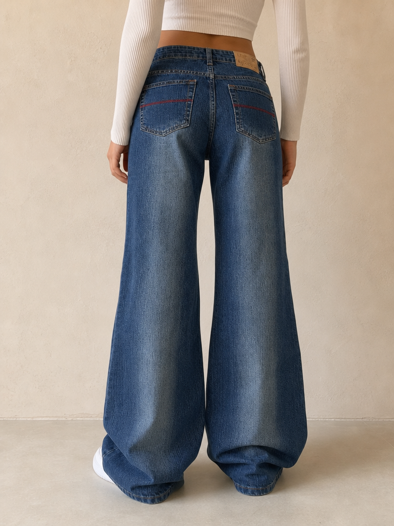 Denim Jeans Washed Baggy Fit Vintage Y2K Donna (S) - indossata retro