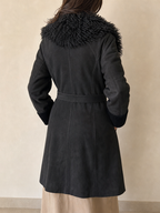 Giacca Cappotto Lungo con Pelliccia Pelle Scamosciata Vintage Y2K Donna (M) - indossata retro