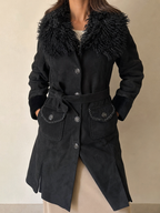 Giacca Cappotto Lungo con Pelliccia Pelle Scamosciata Vintage Y2K Donna (M) - indossata fronte