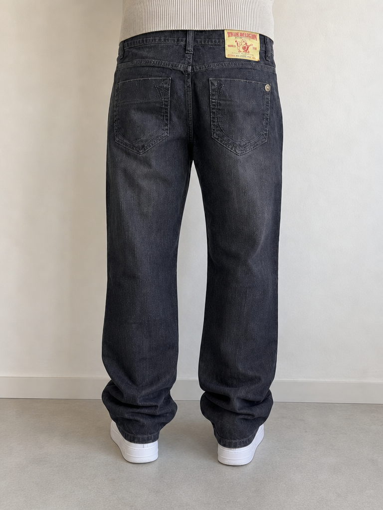 Jeans Denim Denim True Religion Straight Fit Washed Vintage Y2K Uomo (XL) — foto posteriore indossata
