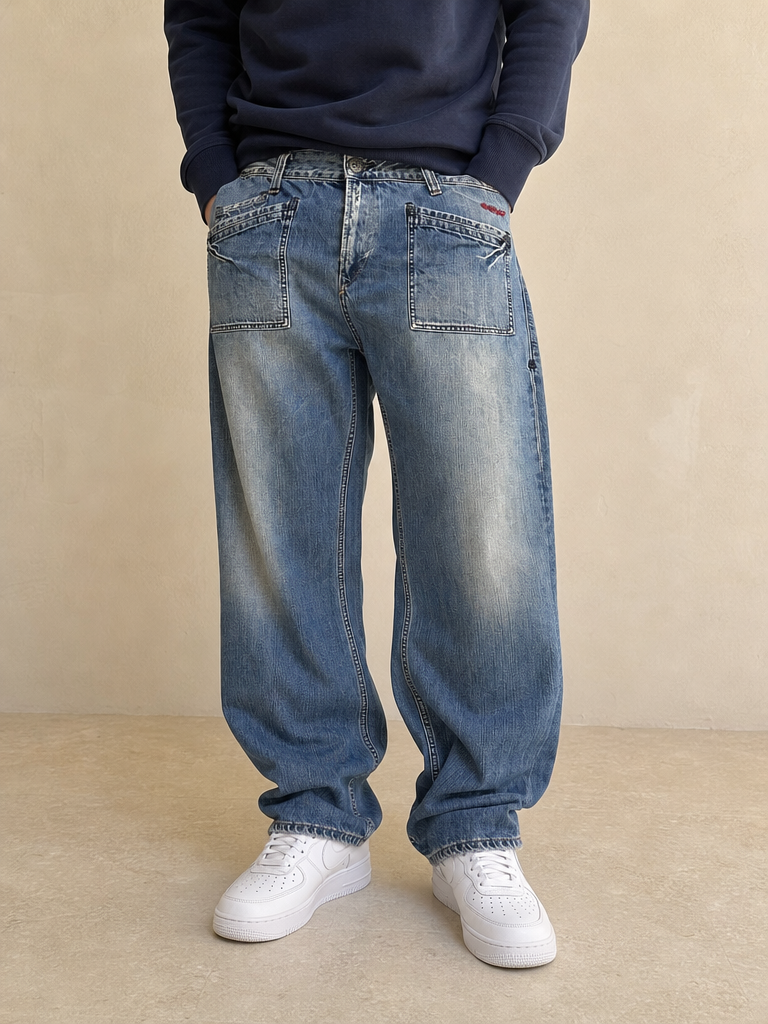 Denim Jeans Replay Washed Baggy Fit Vintage Y2K Uomo (XXL) - indossata fronte