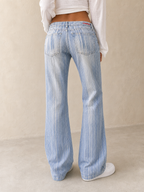 Denim Jeans Washed Baggy Fit Particular Striped Flare Vintage Y2K Donna (XXS) - indossata retro