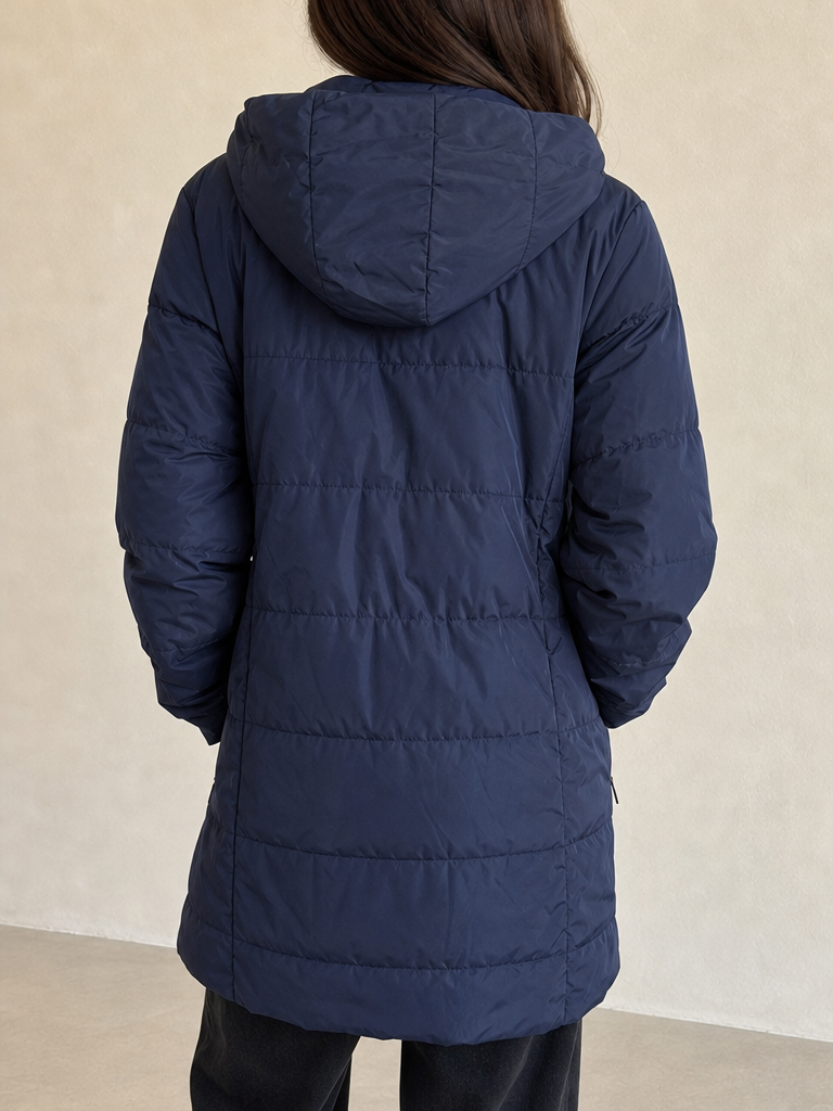Cappotto lungo imbottito con cappuccio Weekend Max Mara Blu scuro Vintage Y2K Donna (S) - indossata retro