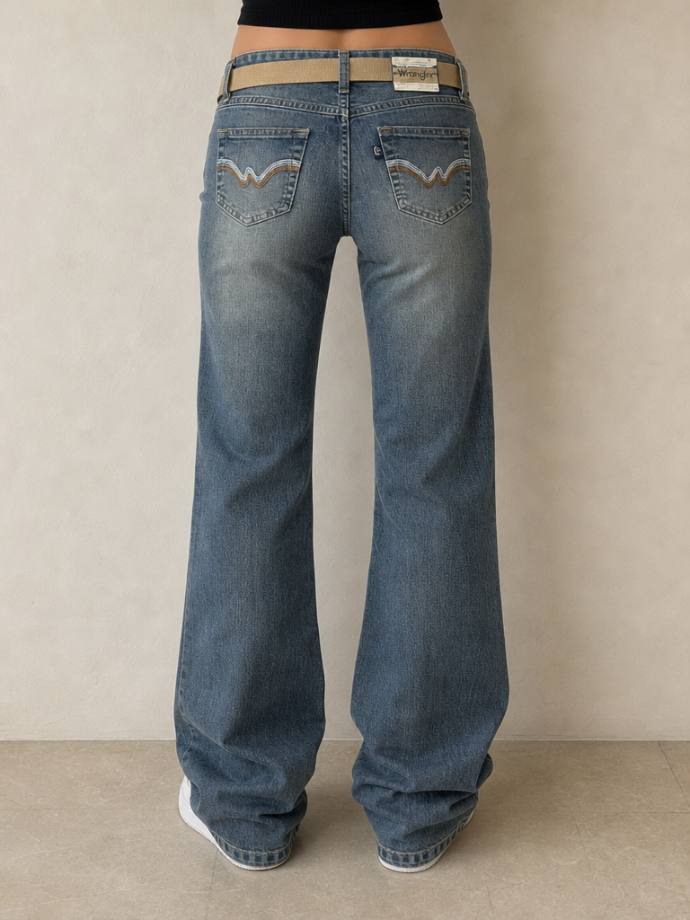 Wrangler Denim Jeans Washed Embroidered BootCut Fit Vintage Y2K Donna (XXS) - indossata retro