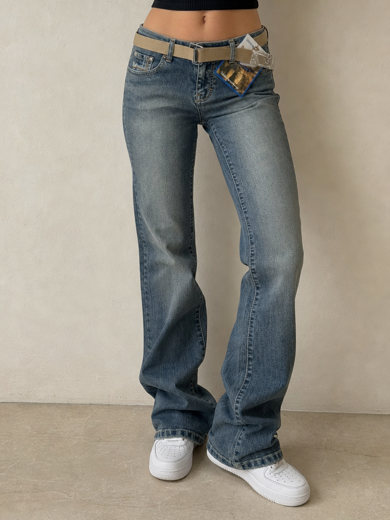 Wrangler Denim Jeans Washed Embroidered BootCut Fit Vintage Y2K Donna (XXS) - indossata fronte