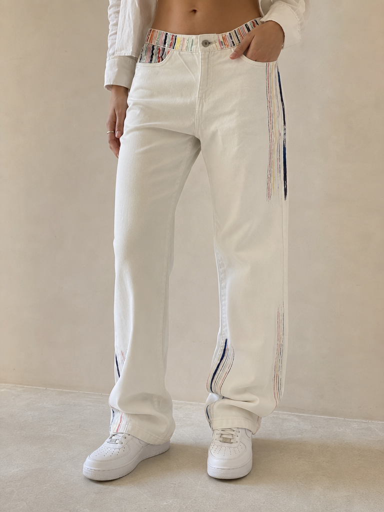 Jeans Denim Denim Printed Particular Vintage Y2K Donna (XS) - indossata fronte