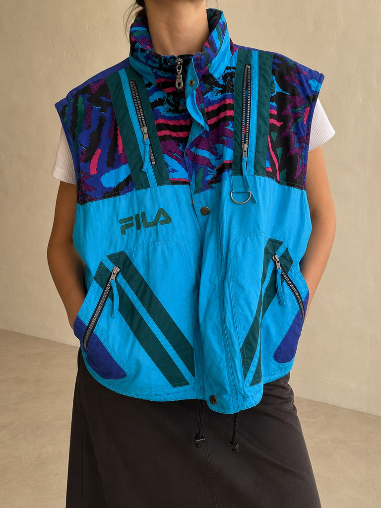 Gilet smanicato Fila Multicolore Vintage Y2K (XL) - indossata fronte