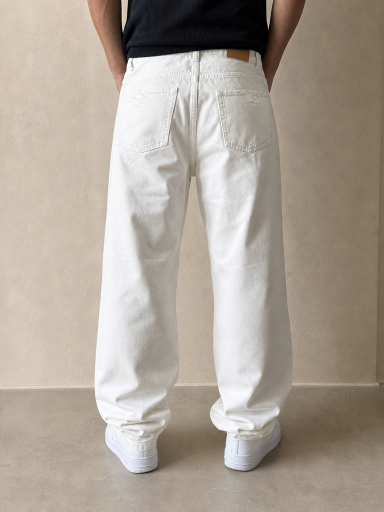 Denim Jeans White Baggy Fit Vintage Y2K Uomo (M) - indossata retro