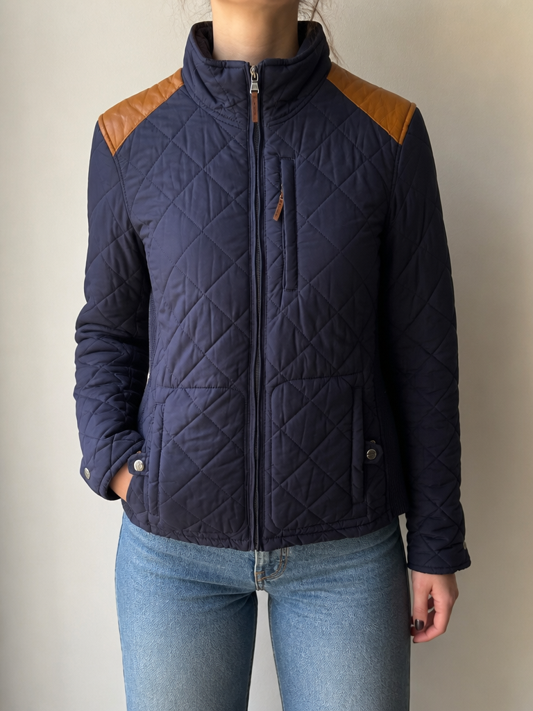 Giacca Imbottita Lauren Ralph Lauren Vintage Y2K Blu Spalle Pelle (S) — foto 1