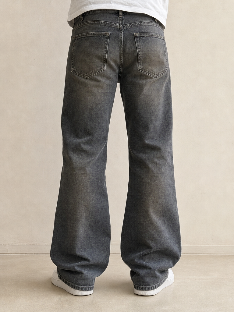 Denim Jeans Stone Wash BootCut Flare Fit Low Waist Vintage Y2K Uomo (S) - indossata retro
