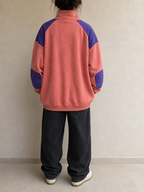 Maglieria Pile 1/4 Zip Rosa / Viola - Doppio Tessuto Pile e Tecnico - Boxy Oversize Fit Vintage Y2K Donna (XXL) - indossata retro